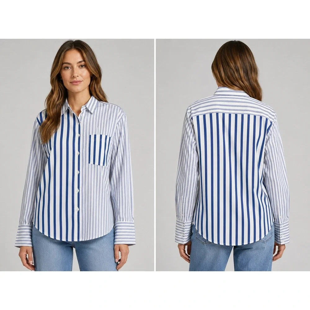 J.Crew Garçon Cotton Poplin Blue White Stripe Button Shirt Women's Size 10
